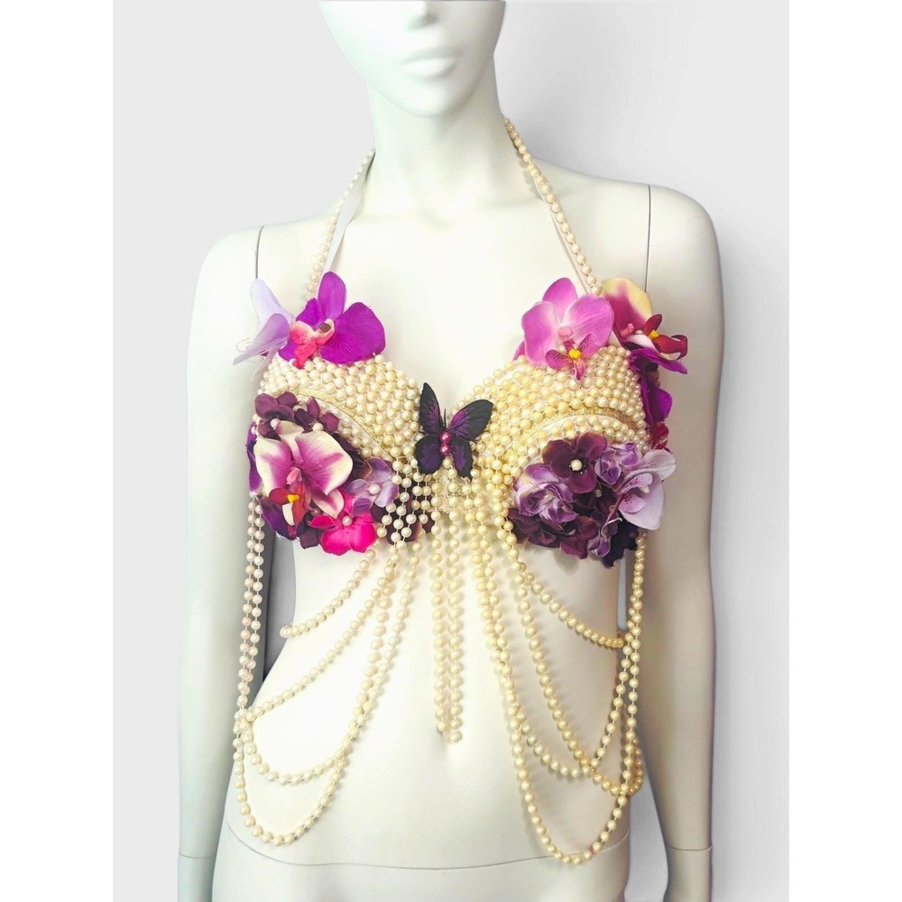 Pearl & Floral Festival, Butterfly, Mermaid, Rave, Bustier Bra Top | 34C